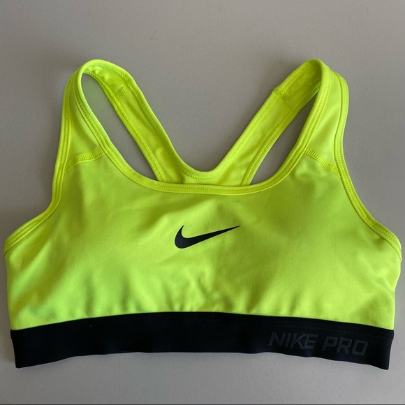 Nike Pro Dri-Fit Women's XS Neon Yellow Swoosh Logo Racerback Sports Bra - Picture 1 of 8